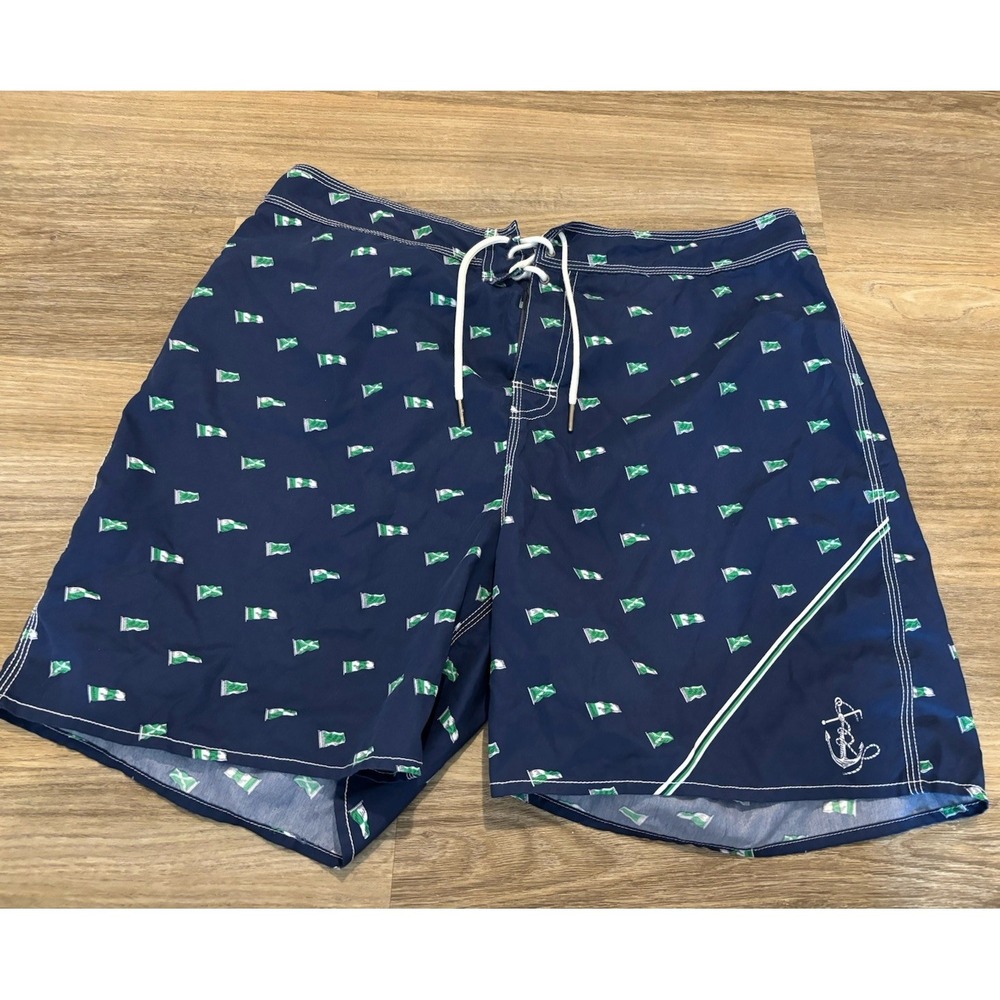 Vintage Polo Ralph Lauren Mens Swim Board Shorts Size 36 Navy Flag Nautical Blue